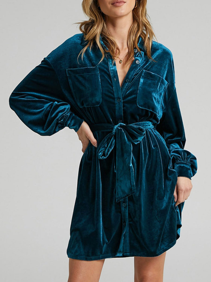Collared Neck Button Down Mini Denim Dress