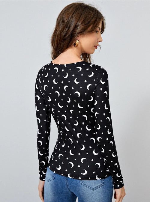 Star & Moon All Over Print Top
