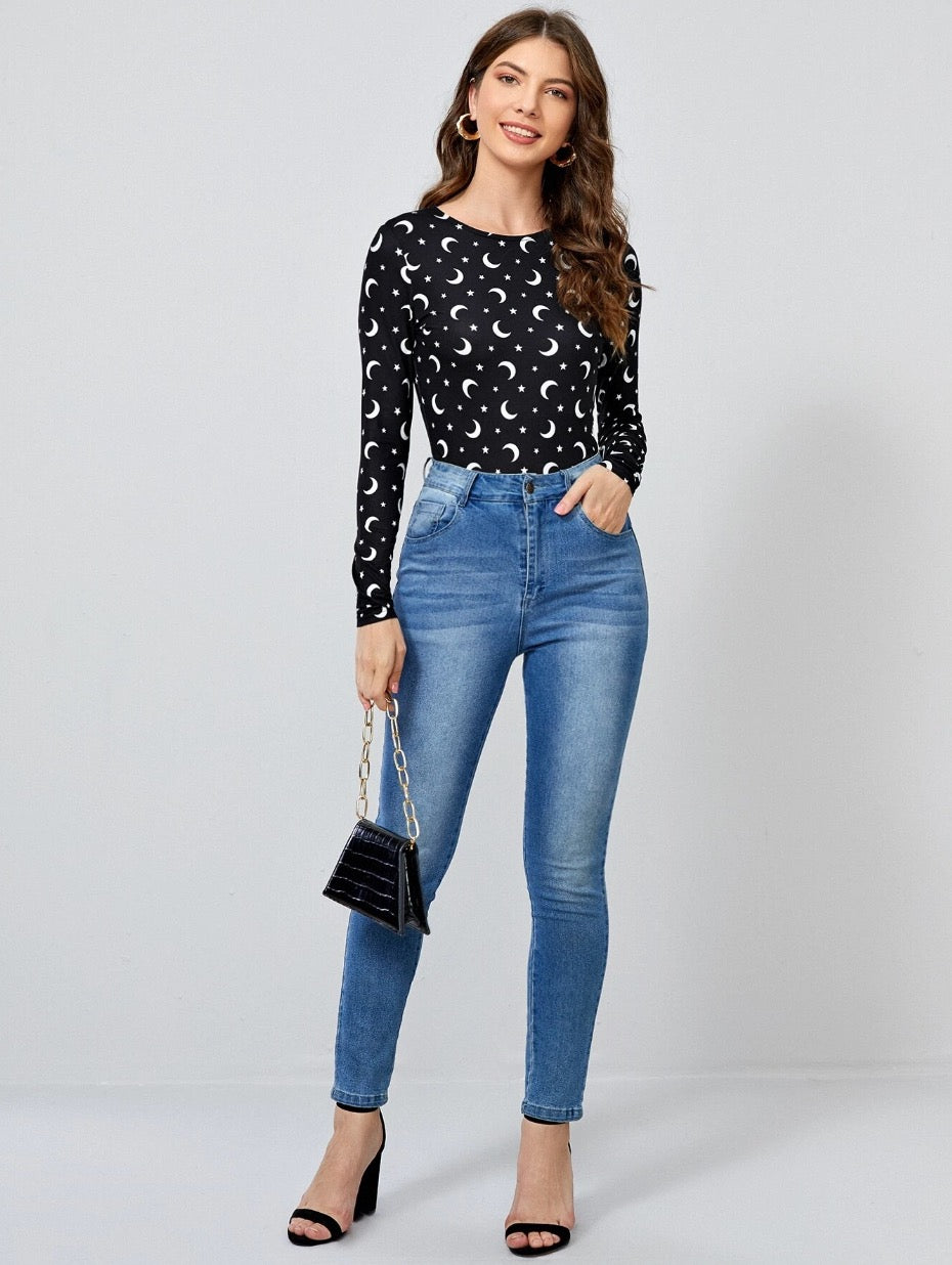 Star & Moon All Over Print Top