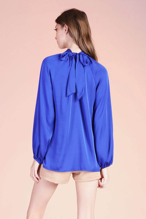 Washed Poly Silk Twisted Neck Long Sleeve Top