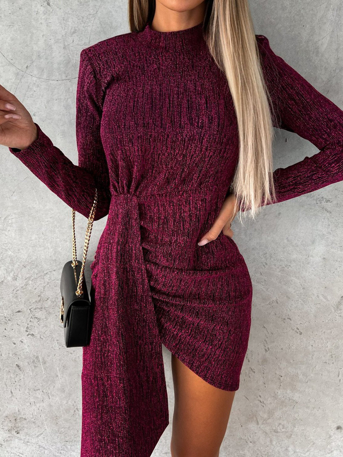 Heathered Mock Neck Mini Dress