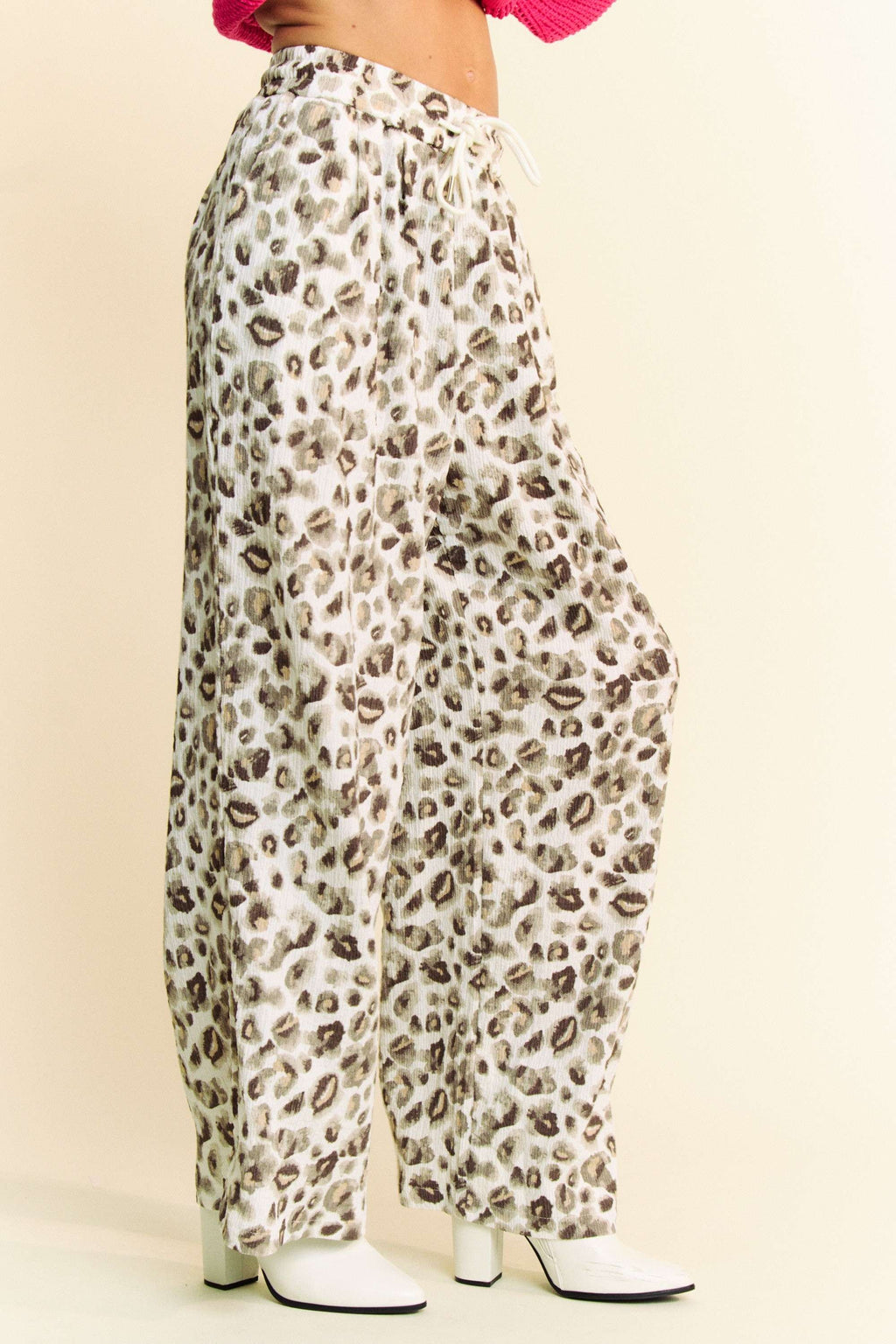 Drawstring Leopard Wide Leg Pants