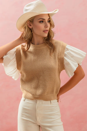 Full Size Ruffled Short Sleeve Sweater