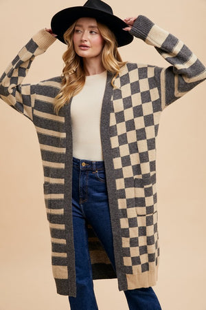 Checkered & Striped Cardigan