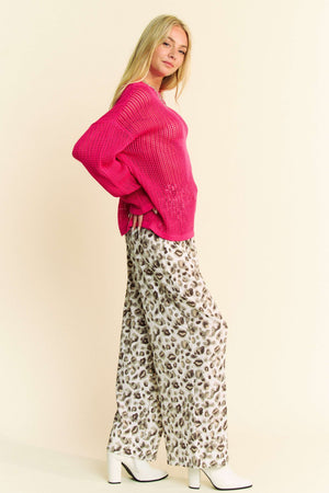 Drawstring Leopard Wide Leg Pants