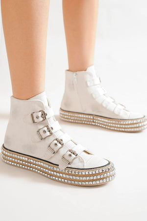 Vegan Multi-Buckle Straps Studded Platform Sneakers