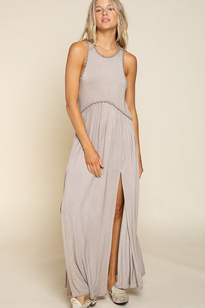 Stone Washed Side Slit Cut Out Maxi Dress