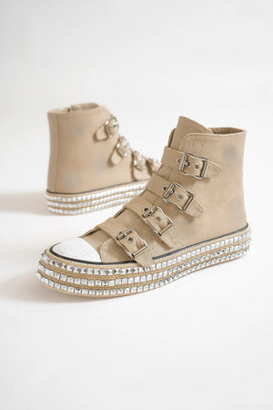 Vegan Multi-Buckle Straps Studded Platform Sneakers