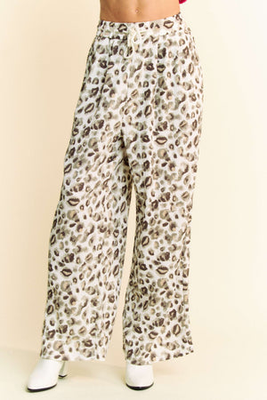 Drawstring Leopard Wide Leg Pants