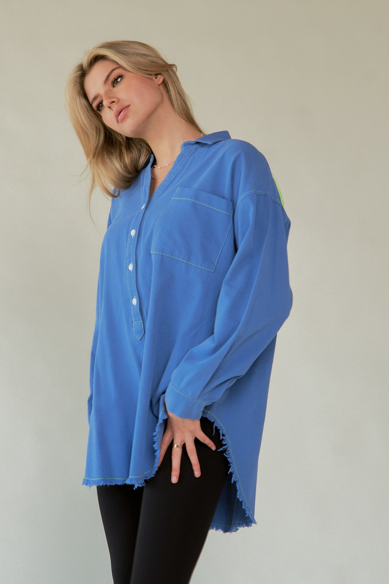 Letter Back Raw Hem Button Shirt