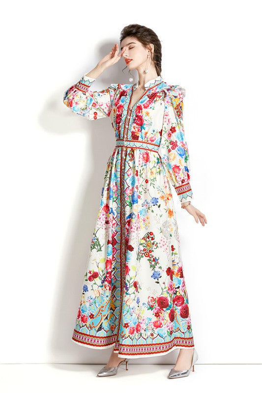 Printed Button Up Maxi Dress