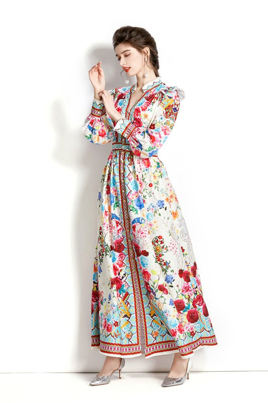 Printed Button Up Maxi Dress