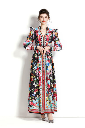 Printed Button Up Maxi Dress