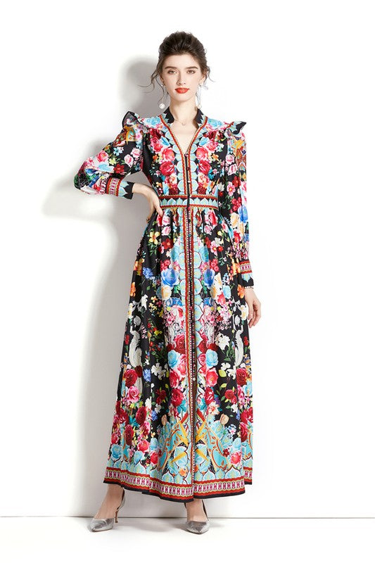 Printed Button Up Maxi Dress