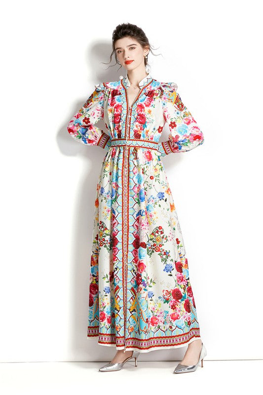 Printed Button Up Maxi Dress