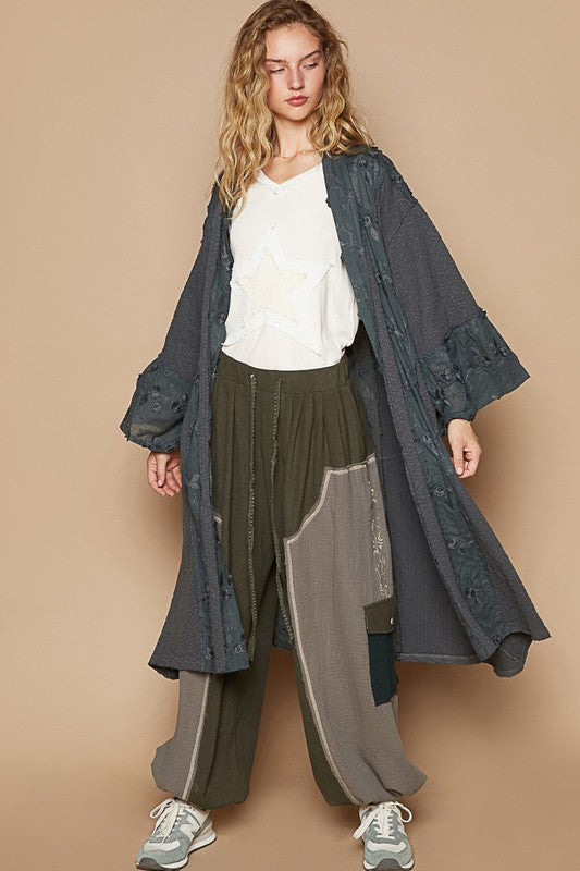 Flower Lace Trim  Longline Cardigan