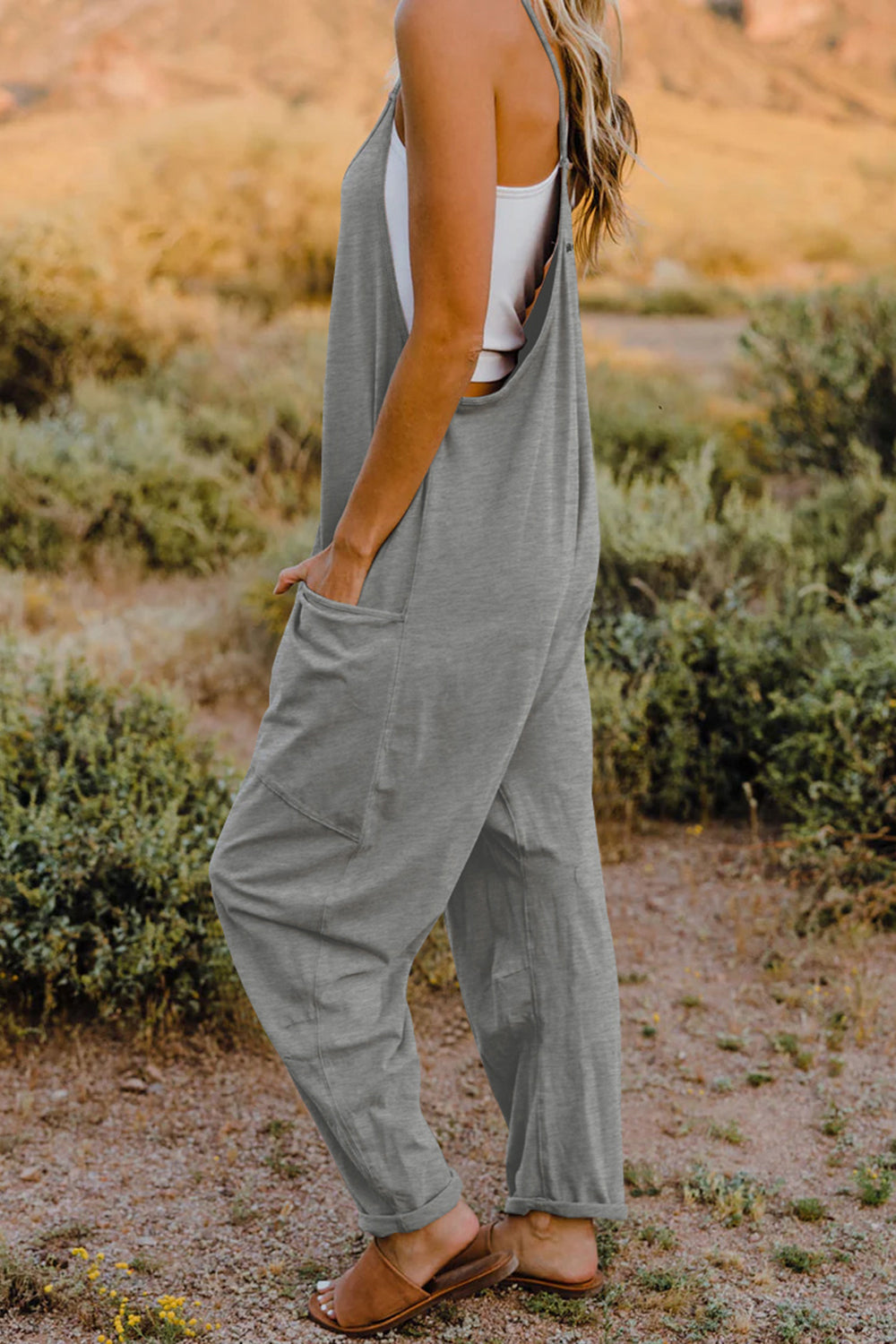 Full Size V-Neck Sleeveless Jumpsuit with Pockets