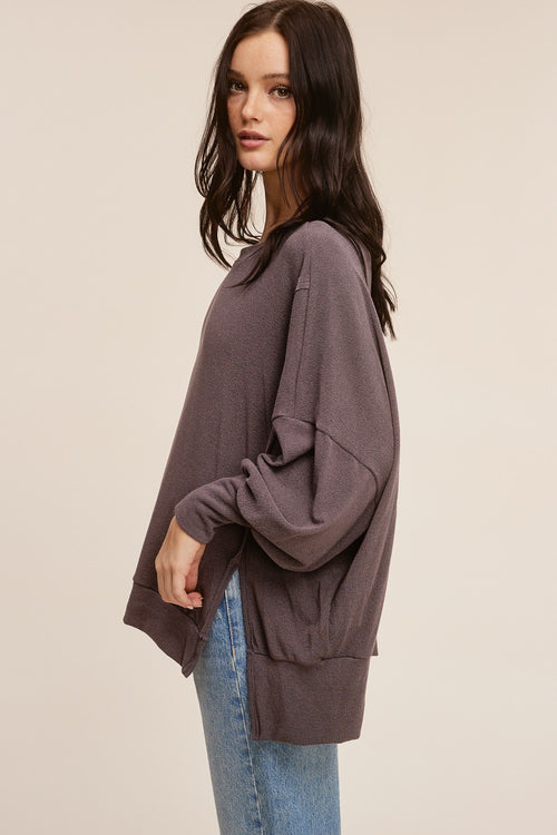L/S Pieced Oversized Crep Hacci Top