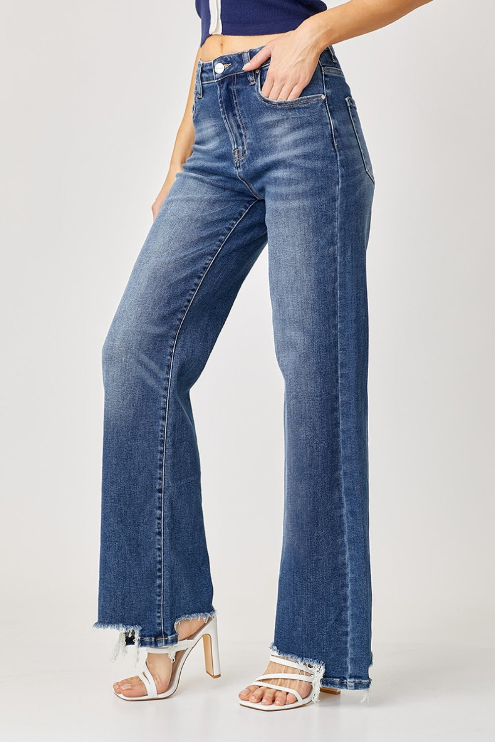 Full Size High Rise Frayed Hem Wide Leg Jeans