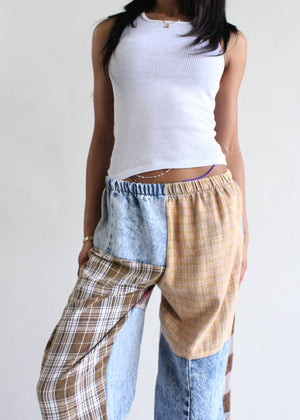 Flannel & Denim Patchwork Pants