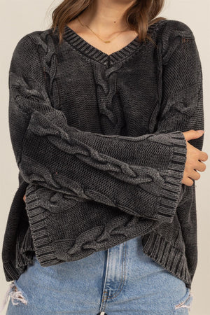 Cable Knit V-Neck Oversized Sweater