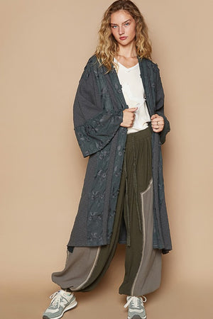 Flower Lace Trim  Longline Cardigan