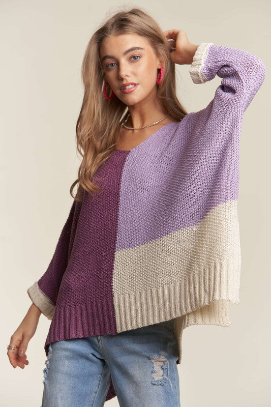 Side Slit Color Block Sweater