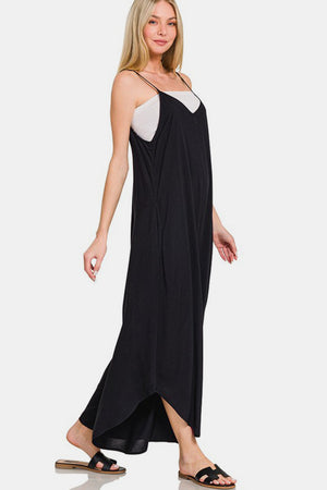 Spaghetti Strap Wide Leg Overalls with Pockets