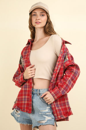 Contrast Plaid Raw Detail Shirt