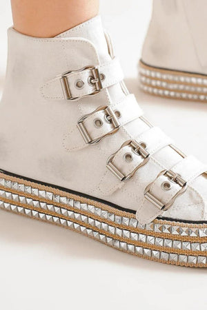 Vegan Multi-Buckle Straps Studded Platform Sneakers