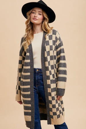 Checkered & Striped Cardigan