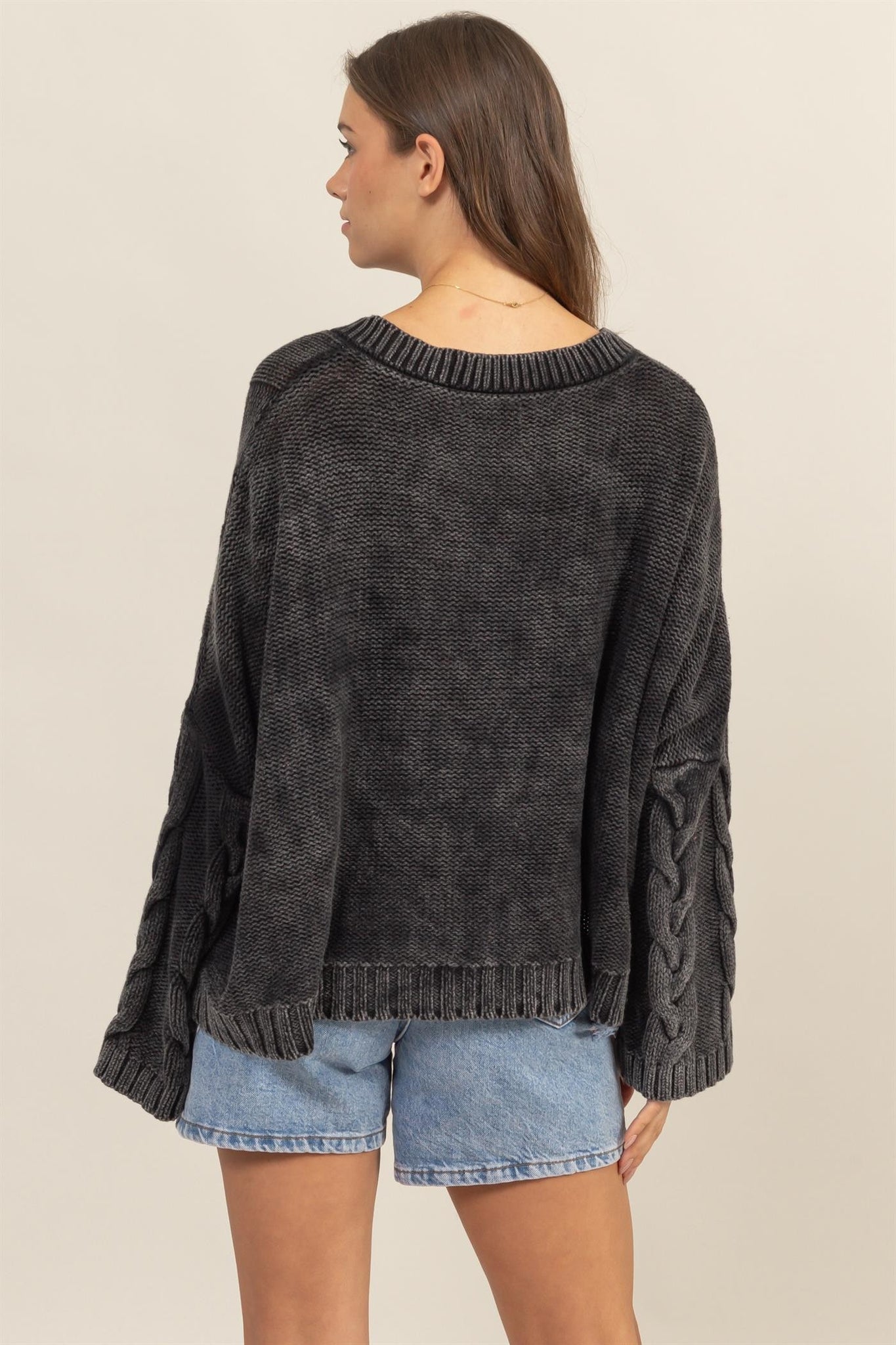 Cable Knit V-Neck Oversized Sweater