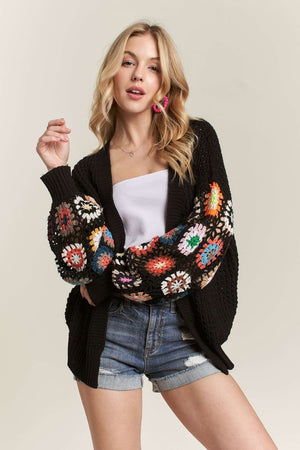 Full Size Contrast Crochet Cardigan (Plus Size)