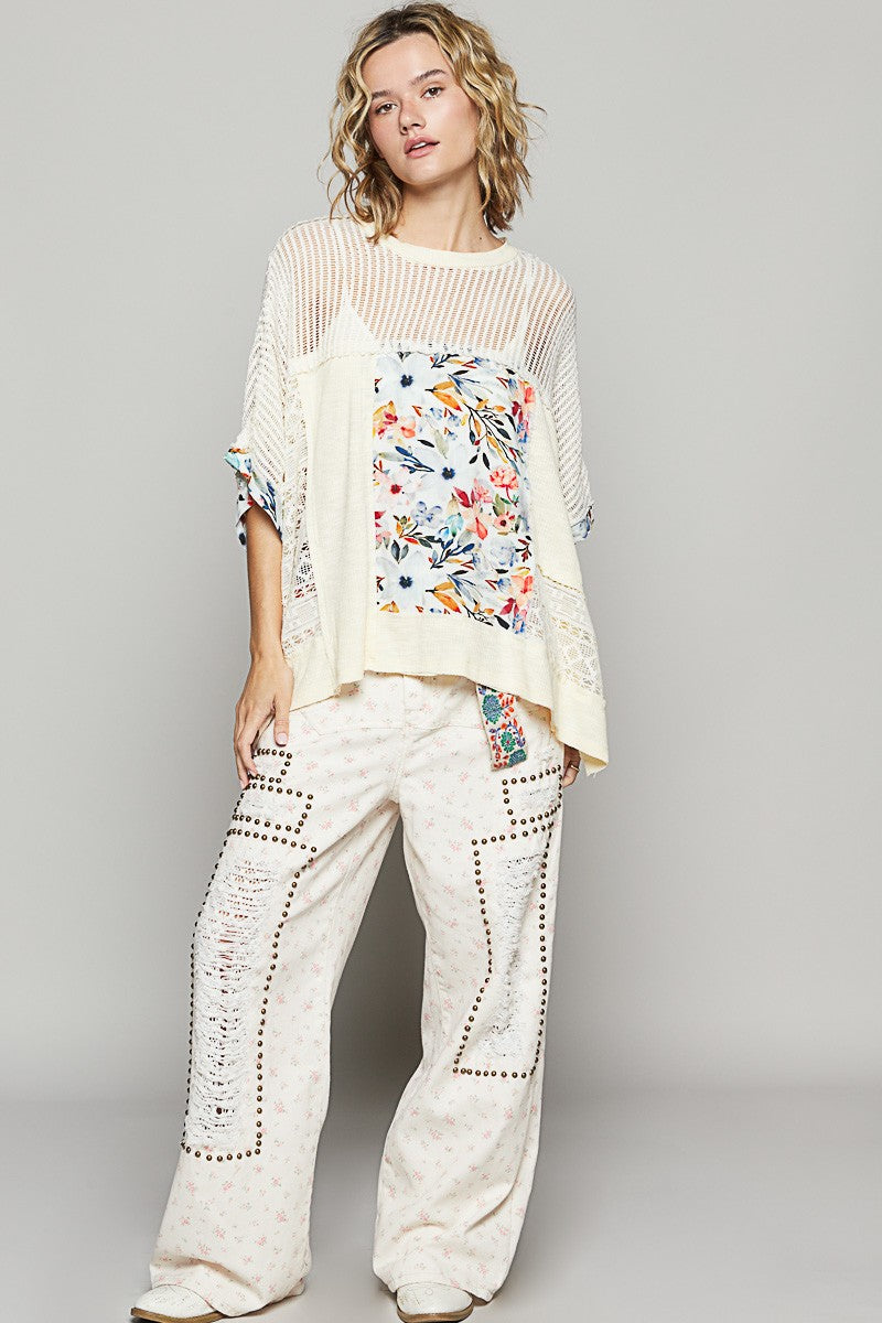 Hollow Out Floral Knit Top