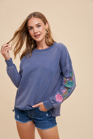 Embroidered French Terry Top (washed midnight)