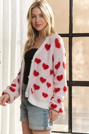 Fuzzy Heart Cardigan