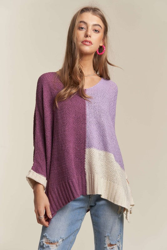 Side Slit Color Block Sweater