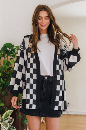 Checkered Drop Shoulder Cardigan