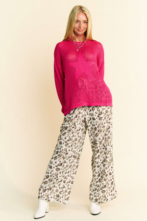 Drawstring Leopard Wide Leg Pants