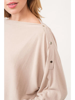 Baby Ribbed Boatneck Snap Button Details Long Sleeve Top