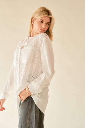 Crinkled Jacquard Button Down Shirt