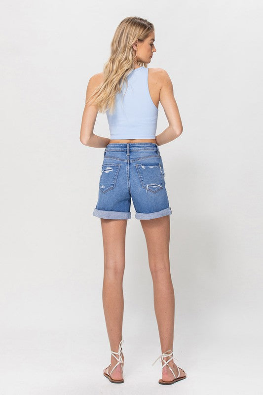 High Rise Shorts W Rolled Cuff