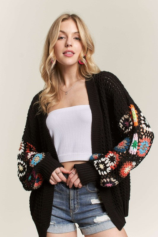 Full Size Contrast Crochet Cardigan (Plus Size)