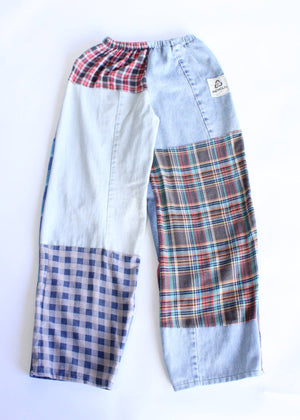 Flannel & Denim Patchwork Pants