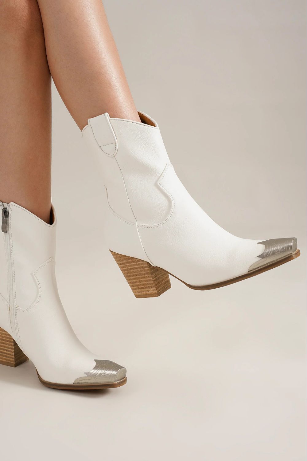 Vegan Leather Block Heel Boots with Side Zippers