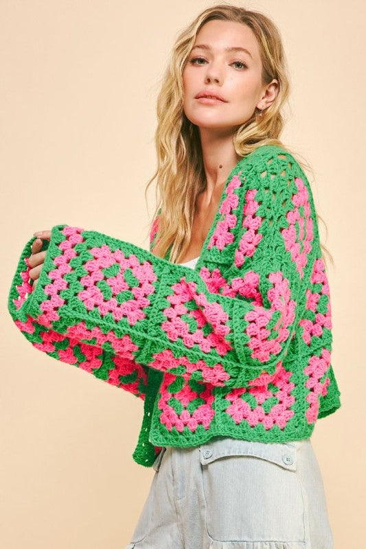 Full Size Square Crochet Cardigan