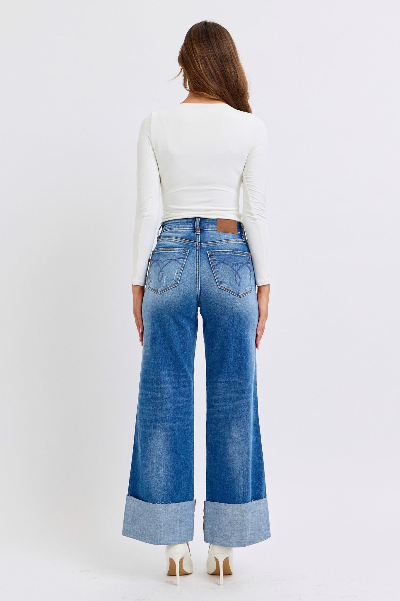 Full Size Distressed High Waist Wide Leg Jeans