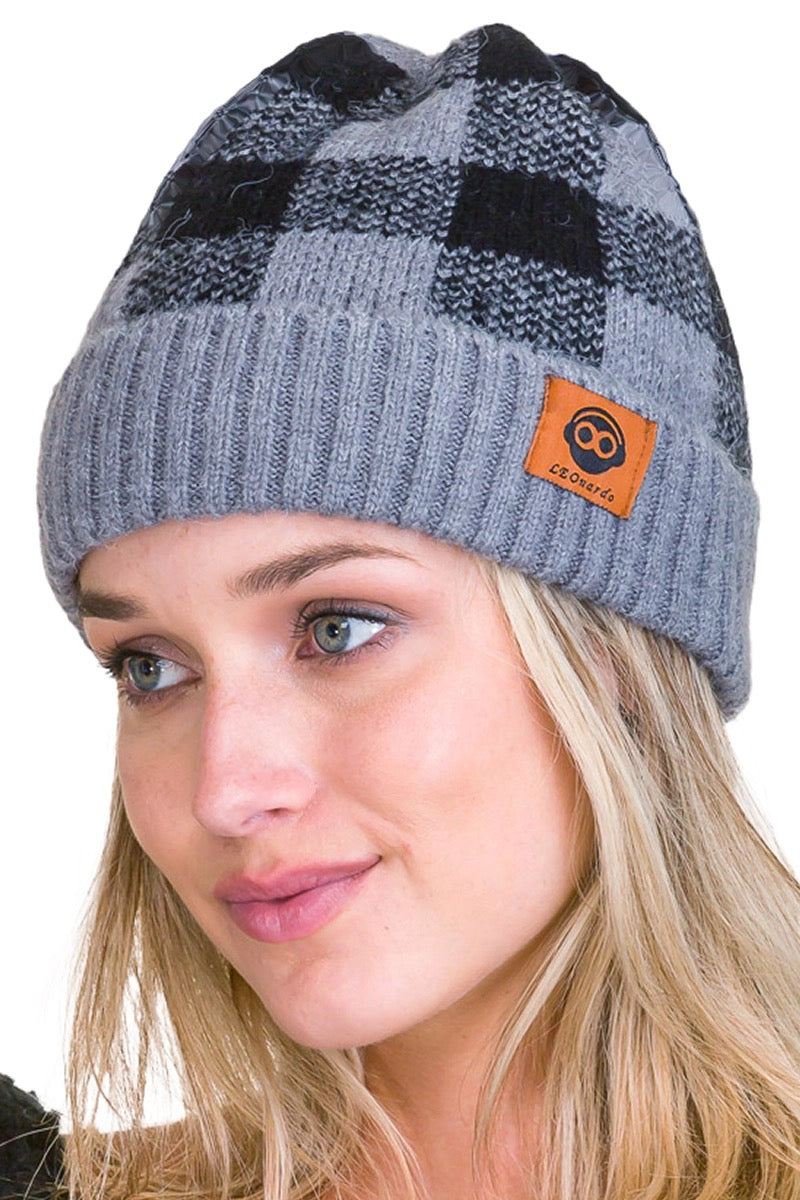 Gingham Buffalo Checkered Knit Beanie