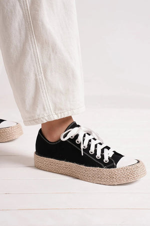 Vegan Lace Up Woven Espadrille Sole Sneakers