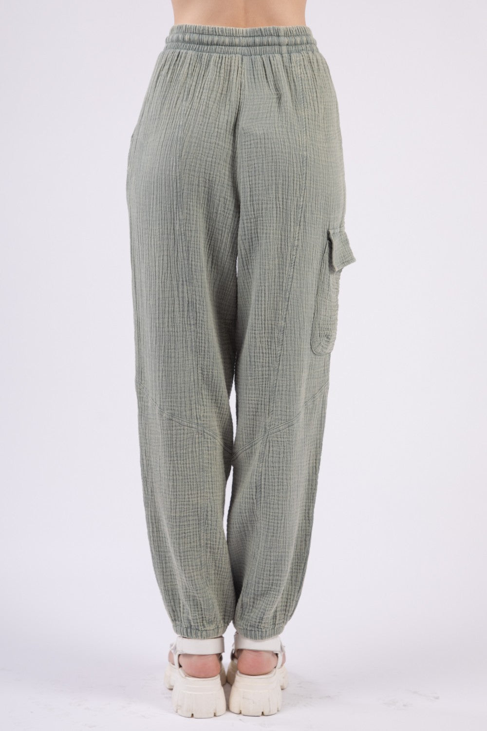 Washed Woven Crinkle Gauze Drawstring Pants